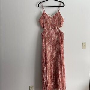 Express Women XL Printed Spaghetti Straps Pleated Side Cutout Maxi Dress NWT